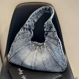Causal Zipper Closure Soft Surface Large Capacity Denim Dumpling Bag