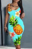 Casual Floral Print Basic Sleeveless U Neck Vest Bodycon Tank Midi Dresses
