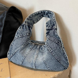 Causal Zipper Closure Soft Surface Large Capacity Denim Dumpling Bag