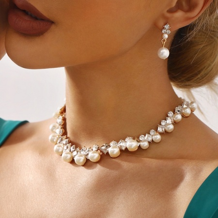 Sexy Prom Wedding Pearls Decor Rhinestone Decor Necklaces Pearls Earrings(Includes A Pair Of Earrings)