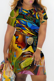 Casual Figure Print O Neck Short Sleeve Baggy T-shirt Midi Dress