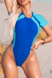 Sexy Colorblock Print Backless Lace Up One Pieces Swimsuit Beach Vacation Swimwears(With Paddings)