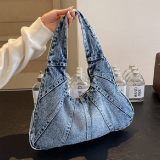 Causal Zipper Closure Soft Surface Large Capacity Denim Dumpling Bag