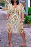 Casual Graphics Print V Neck Short Sleeve Baggy T-shirt Midi Dress