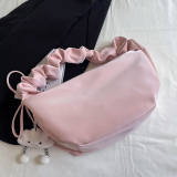Casual Solid Color Ruched Zipper Leather Handle Bags