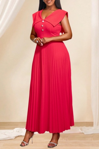 Casual V Neck Sleeveless Cinch Waist Formal Pleated A Line Maxi Dresses