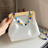 Vintage Wood Turn Chain PU Shell Crossbody Handbag