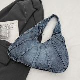 Causal Zipper Closure Soft Surface Large Capacity Denim Dumpling Bag