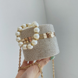 Casual Evening Party Rhinestone Chains Pearls Decor Handles Female Purses and Handbags Small Shoulder Bag