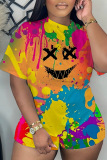 Casual Tie Dye Print Basic O Neck Short Sleeve  Oversize T-shirt And Shorts Two Pieces Shorts Sets