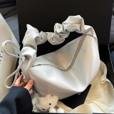 Casual Solid Color Ruched Zipper Leather Handle Bags