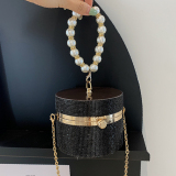 Casual Evening Party Rhinestone Chains Pearls Decor Handles Female Purses and Handbags Small Shoulder Bag