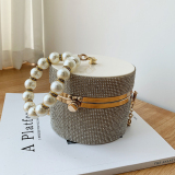 Casual Evening Party Rhinestone Chains Pearls Decor Handles Female Purses and Handbags Small Shoulder Bag