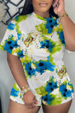 Casual Tie Dye Print Basic O Neck Short Sleeve  Oversize T-shirt And Shorts Two Pieces Shorts Sets