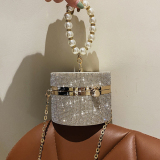 Casual Evening Party Rhinestone Chains Pearls Decor Handles Female Purses and Handbags Small Shoulder Bag