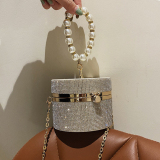 Casual Evening Party Rhinestone Chains Pearls Decor Handles Female Purses and Handbags Small Shoulder Bag
