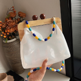 Vintage Wood Turn Chain PU Shell Crossbody Handbag