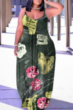 Sexy Graphics Print Backless Sleeveless Spaghetti Strap Baggy Floor Length Long Slip Maxi Dresses