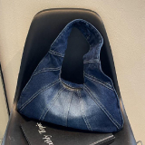 Causal Zipper Closure Soft Surface Large Capacity Denim Dumpling Bag