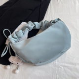 Casual Solid Color Ruched Zipper Leather Handle Bags