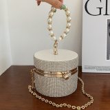 Casual Evening Party Rhinestone Chains Pearls Decor Handles Female Purses and Handbags Small Shoulder Bag
