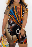 Casual Figure Print O Neck Short Sleeve Baggy T-shirt Midi Dress
