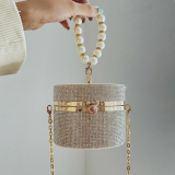 Casual Evening Party Rhinestone Chains Pearls Decor Handles Female Purses and Handbags Small Shoulder Bag