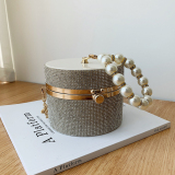 Casual Evening Party Rhinestone Chains Pearls Decor Handles Female Purses and Handbags Small Shoulder Bag