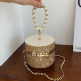 Casual Evening Party Rhinestone Chains Pearls Decor Handles Female Purses and Handbags Small Shoulder Bag