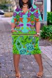 Casual Graphics Print V Neck Short Sleeve Baggy T-shirt Midi Dress