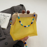 Vintage Wood Turn Chain PU Shell Crossbody Handbag