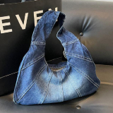 Causal Zipper Closure Soft Surface Large Capacity Denim Dumpling Bag