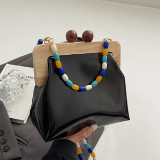 Vintage Wood Turn Chain PU Shell Crossbody Handbag