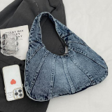 Causal Zipper Closure Soft Surface Large Capacity Denim Dumpling Bag