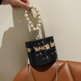 Casual Evening Party Rhinestone Chains Pearls Decor Handles Female Purses and Handbags Small Shoulder Bag