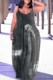 Sexy Graphics Print Backless Sleeveless Spaghetti Strap Baggy Floor Length Long Slip Maxi Dresses