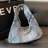 Causal Zipper Closure Soft Surface Large Capacity Denim Dumpling Bag