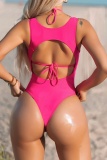 Sexy Backless Hollow Out Lace Up One Pieces Swimsuits Beach Vacation Swimwears (With Paddings)