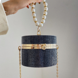 Casual Evening Party Rhinestone Chains Pearls Decor Handles Female Purses and Handbags Small Shoulder Bag