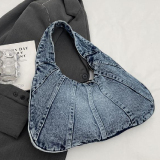 Causal Zipper Closure Soft Surface Large Capacity Denim Dumpling Bag