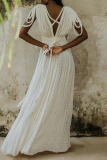 Sexy V Neck Sleeveless Strap Design Braid Trim Front Slit Vacation Beach A Line Maxi Dresses