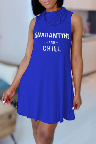 Blue Casual Print Patchwork O Neck Straight Dresses