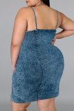 Sexy Backless Sleeveless Spaghetti Strap Vacation Denim Plus Size Cami Bodycon Midi Dresses