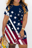 Casual Flag Star Print O Neck Short Sleeve T-shirt Midi Dress