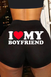 Casual Sportswear Letter Print Basic Skinny High Waist Shorts Hotpants