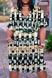 Casual Graphics Print Basic V Neck Short Sleeve Baggy T-shirt Midi Dress