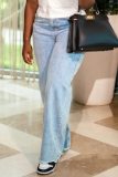 Casual High Waist Straight Denim Wide Leg Jeans with Pockets