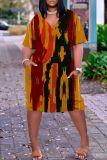 Casual Graphics Print Basic V Neck Short Sleeve Baggy T-shirt Midi Dress