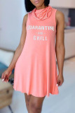 Orange Casual Print Patchwork O Neck Straight Dresses