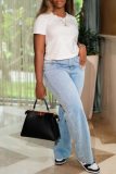 Casual High Waist Straight Denim Wide Leg Jeans with Pockets